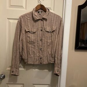 Supplies Women’s Cropped Linen Blend Button-Up Jacket – Size M– Tan Striped